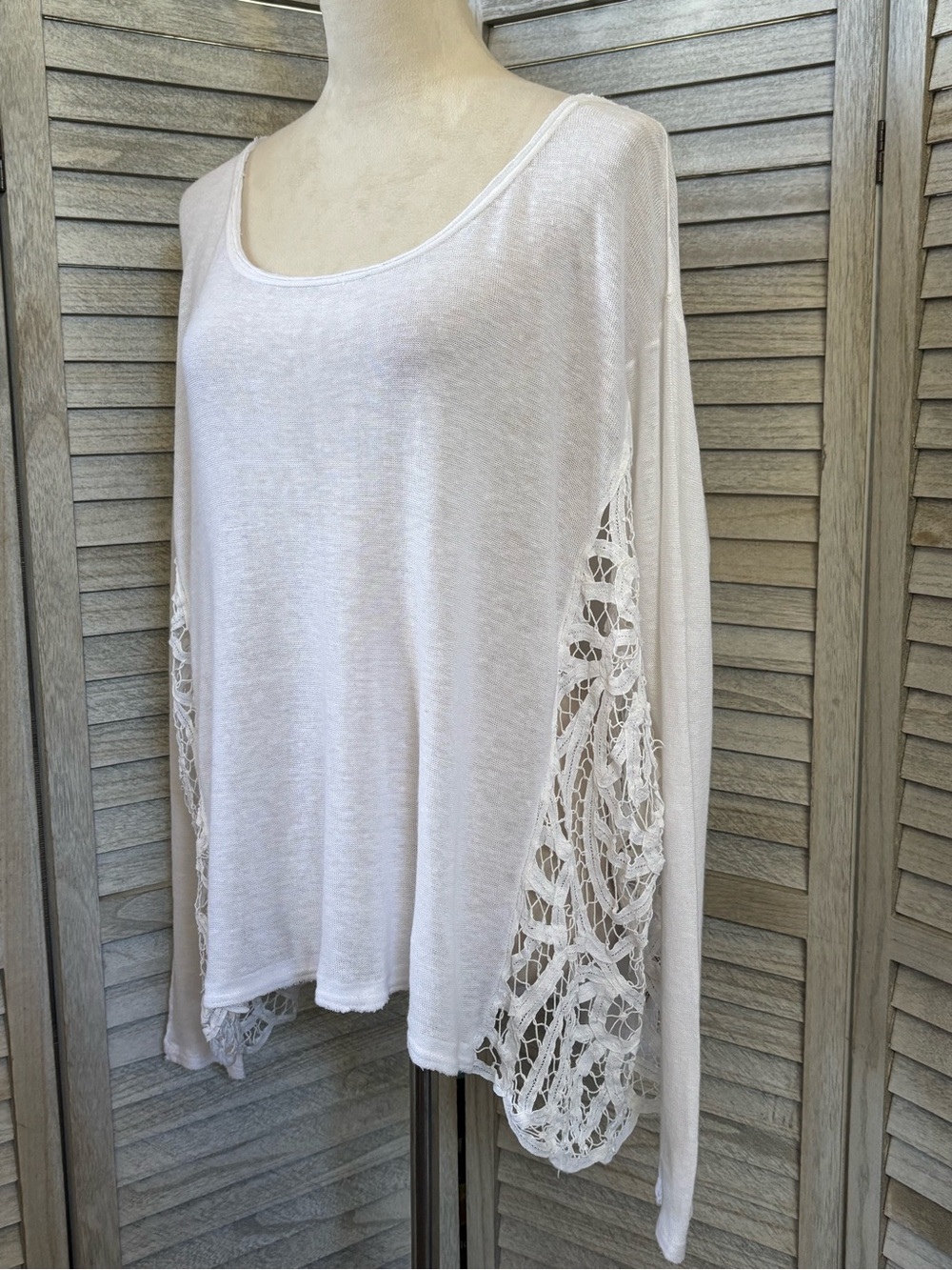 Free People Linen Blend Oversized Lace Long Sleeve Top M Coastal Fairycore Boho
